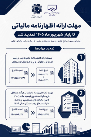 مهلت ارائه اظهارنامه مالیاتی تا پایان شهریور ماه ۱۴۰۵ تمدید شد